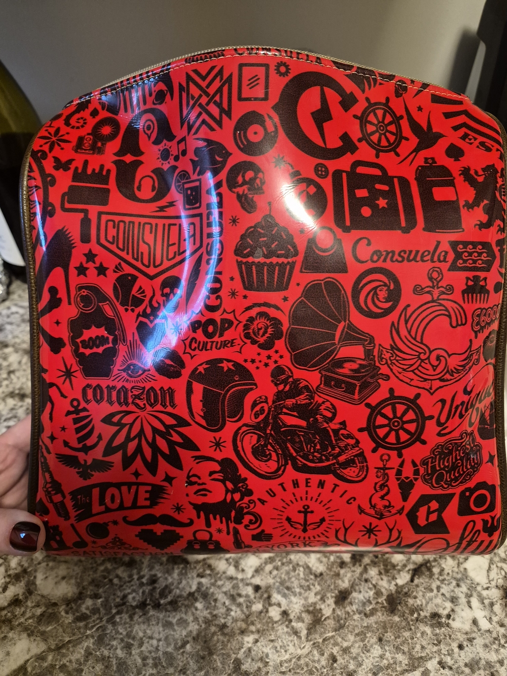 Consuela Red and Black Pop Culture Cosmetic Pouch